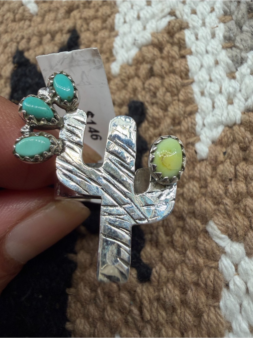 Palomino and Mohave turquoise sterling silver adjustable cactus ring
